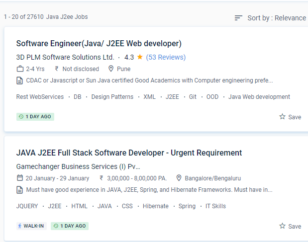 Java J2EE internship jobs in Kozhikode